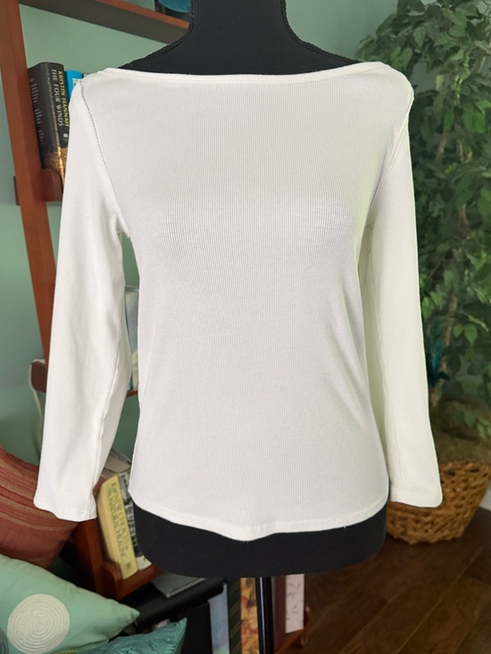 We The Free Tops - We The Free White Boatneck 3/4 Sleeve Ribbed Top